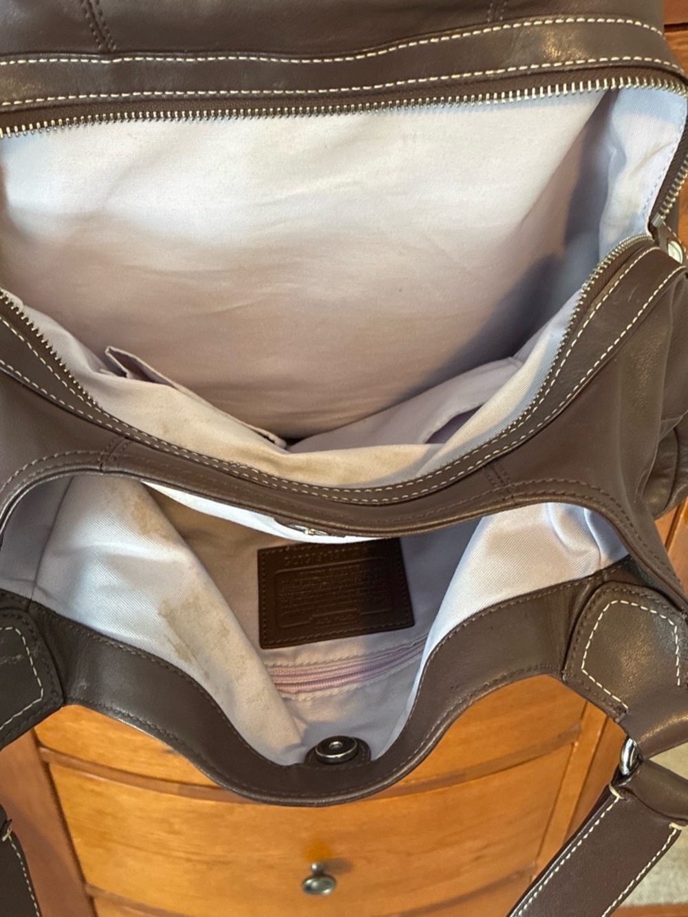 Coach F15075 large soho chocolate brown leather hobo shoulder bag 3 compartment - Picture 5 of 8